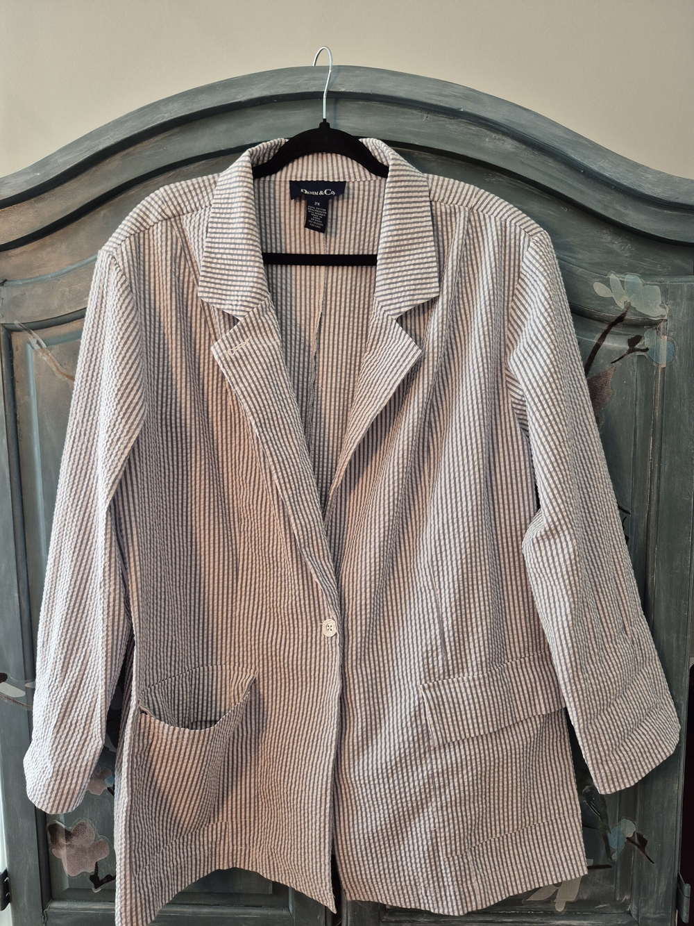 Denim & Co Striped Blazer Jacket in White and Blue